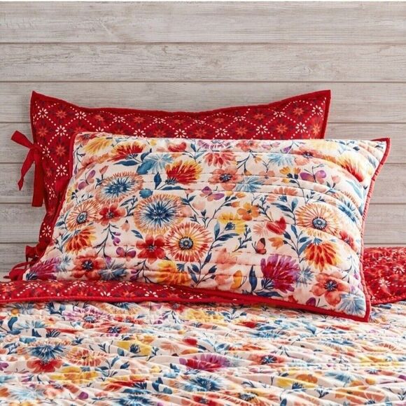 Pioneer Woman Fluttering Fancies Velvet Reversible Heavyweight Standard Sham Set - Picture 1 of 5